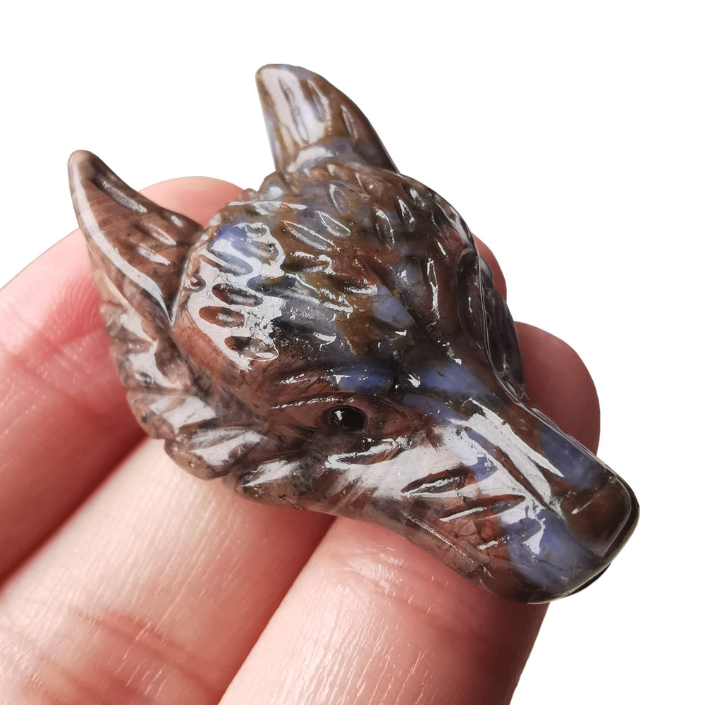 Bacatgem natural rhyolite wolf head figurine ready for DIY jewelry and display