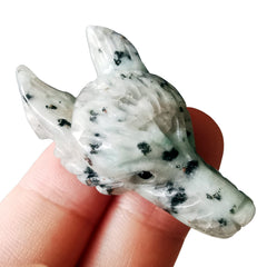 Bacatgem Sesame Jasper wolf head pocket figurine ready for DIY pendant or keychain.