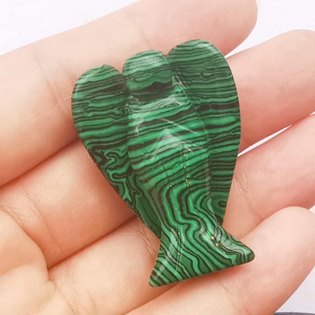 Bacatgem synthetic Malachite angel figurine, palm-size guardian statue for calm energy.