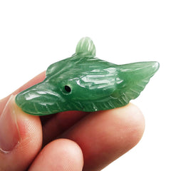 Bacatgem wolf head figurine close-up in green aventurine for calm energy.
