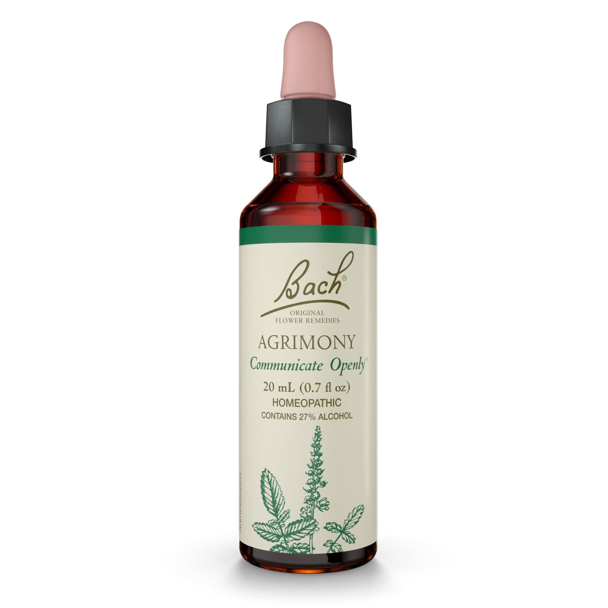 Bach Agrimony remedy bottle label indicating open communication support.