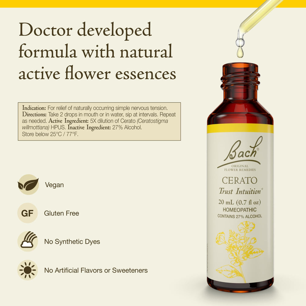 Bach Cerato dropper-dispense for convenient on-the-go emotional support.