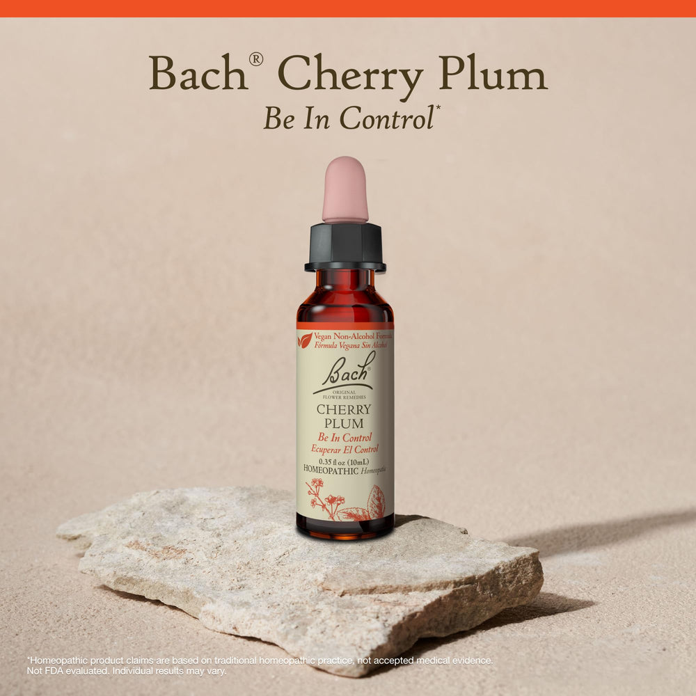 Bach Cherry Plum packaging conveys vegan, sugar-free, gluten-free notes.