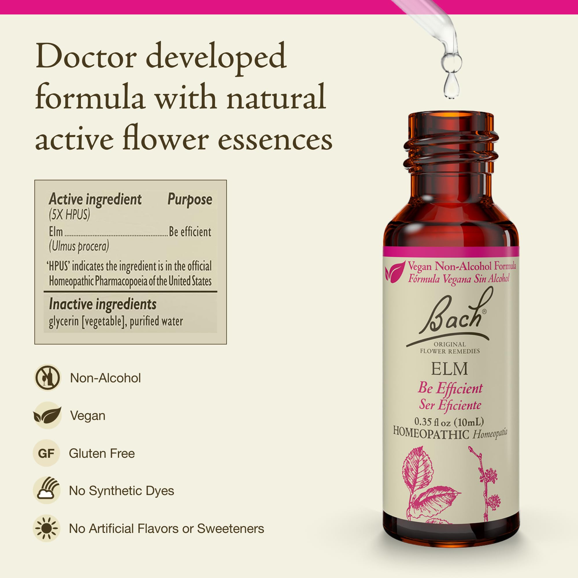 Bach Elm 10mL dropper bottle ready for daily use