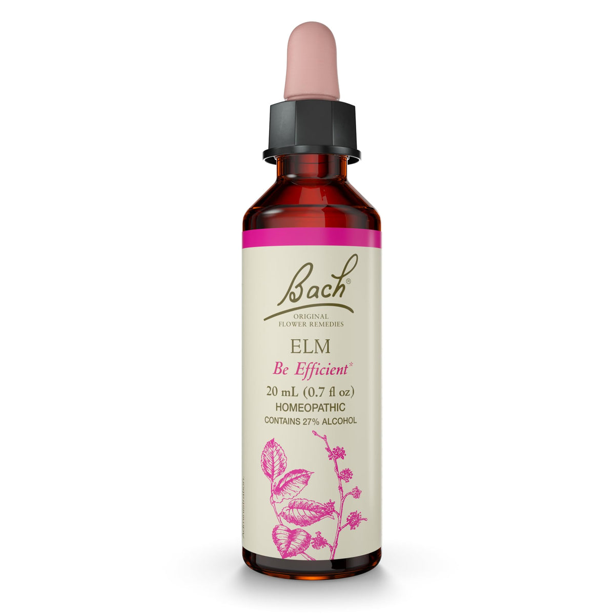 Bach Elm Be-Efficient bottle shows calm focus and emotional balance.