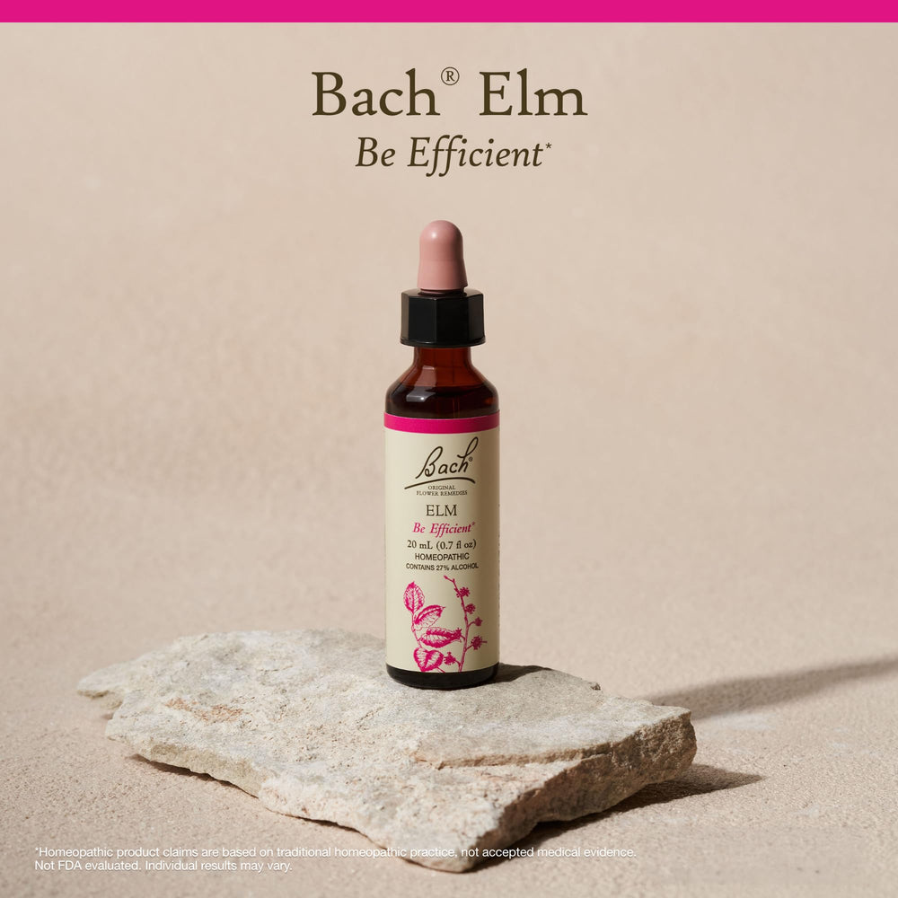 Bach Elm ingredients label reveals vegan, gluten-free formulation.