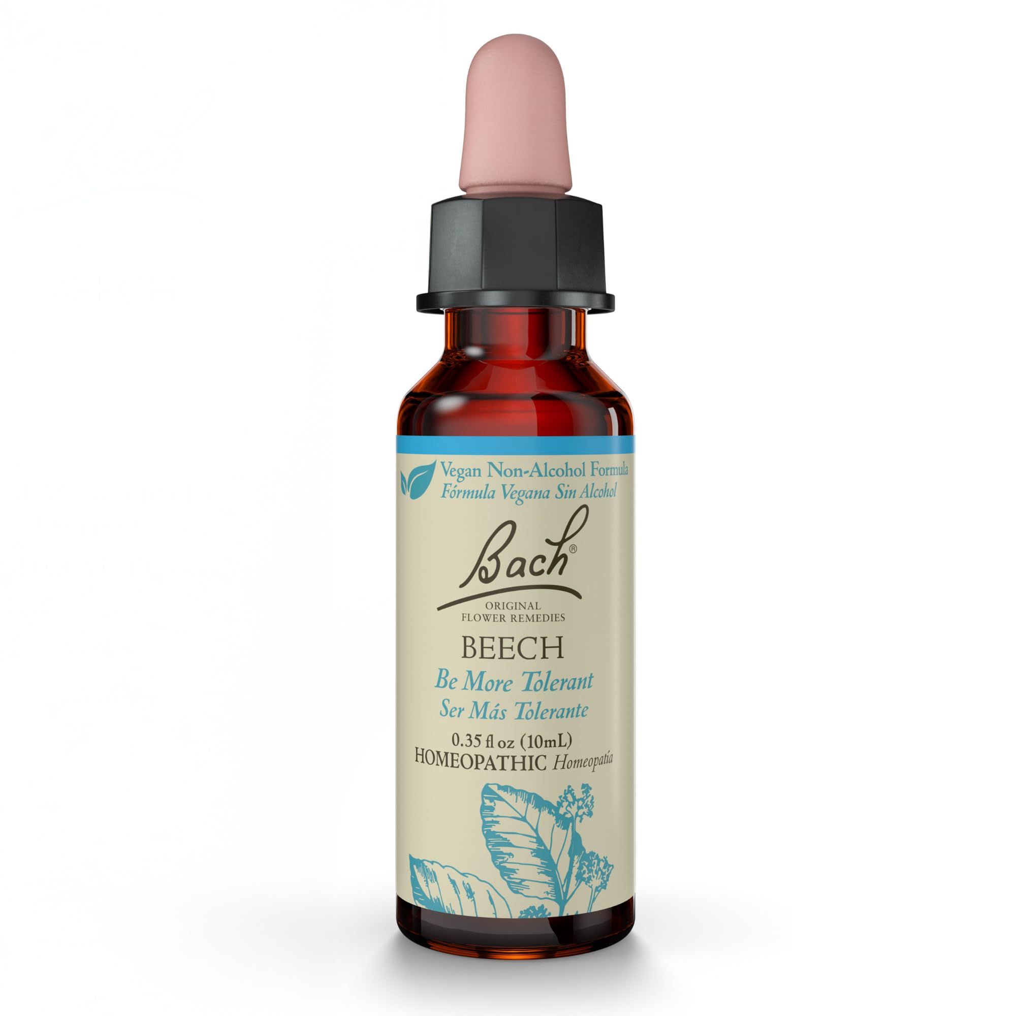 Bach Beech bottle highlights non-alcohol formula for emotional balance.