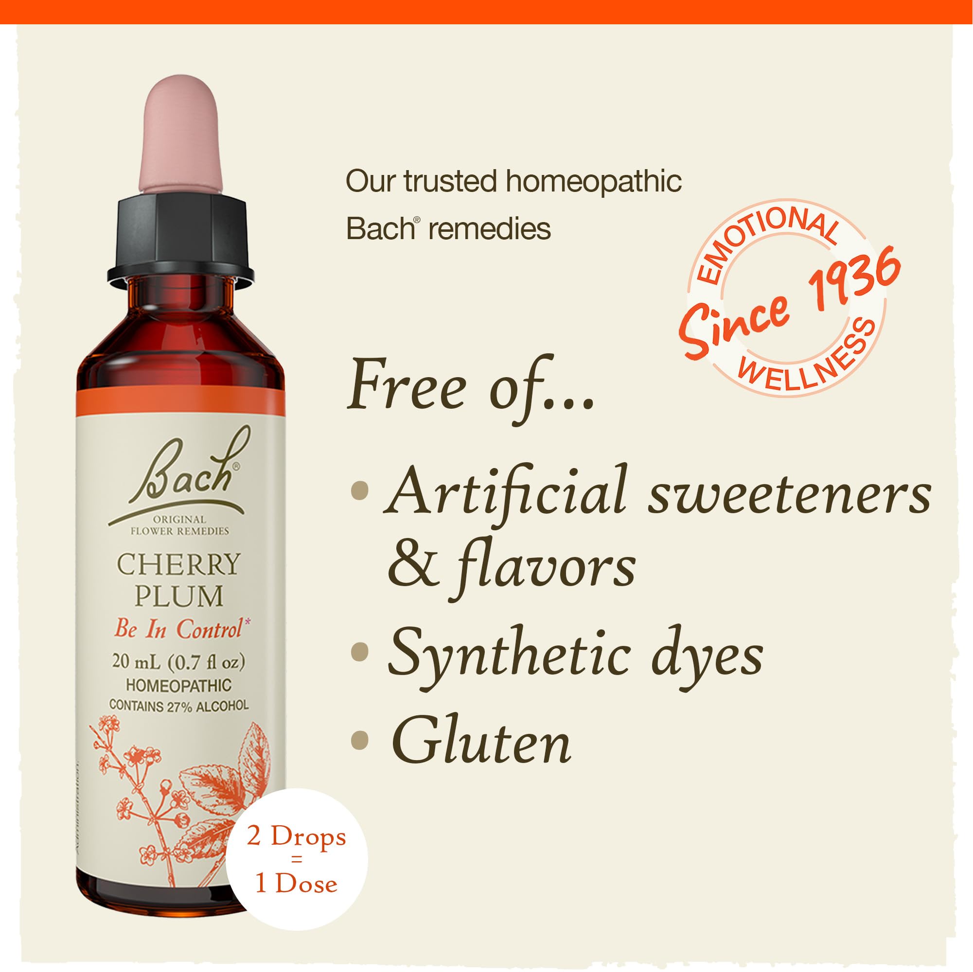 Bach Cherry Plum vegan formula with no artificial flavors or colors