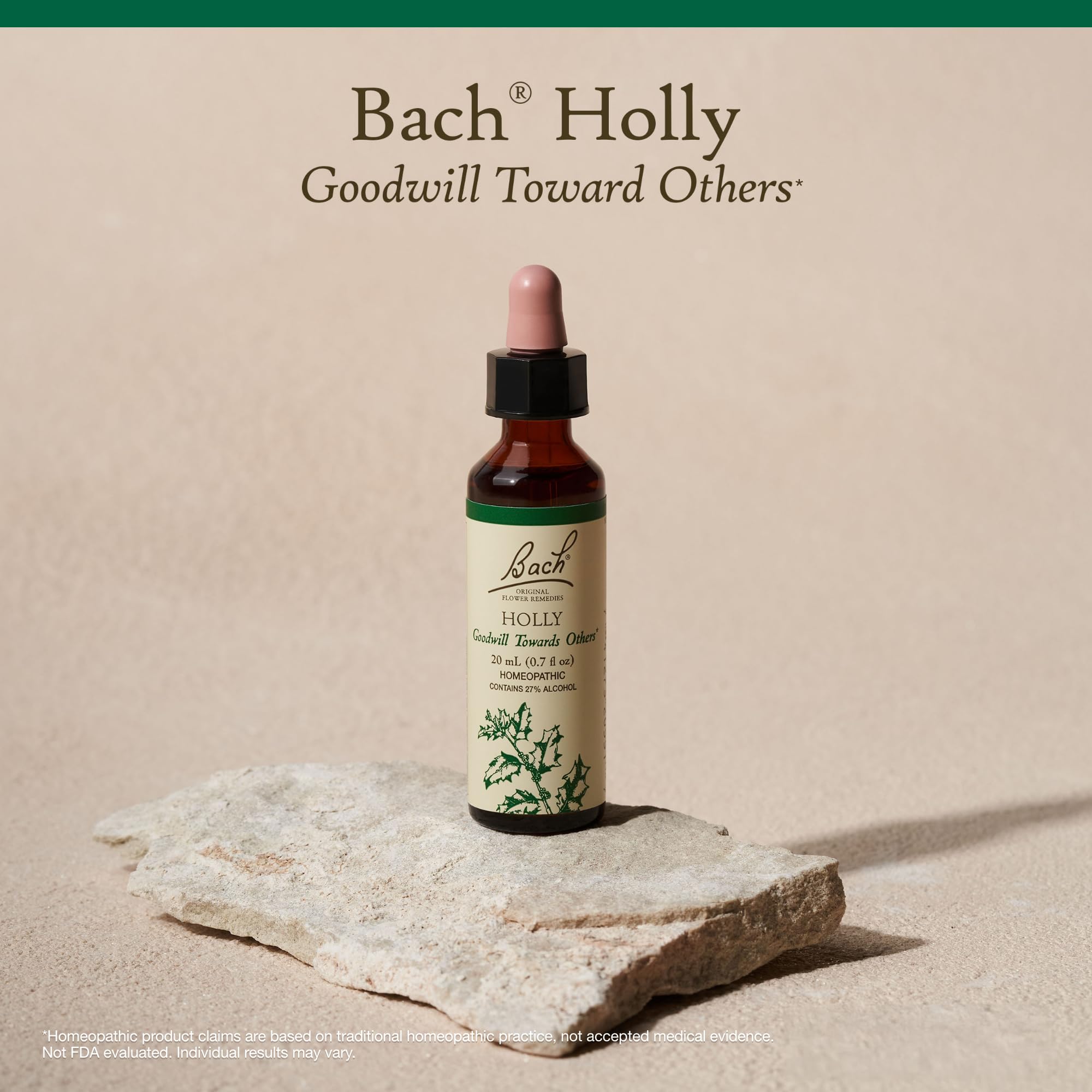 Bach Holly under-tongue use shot illustrating versatile self-care application.