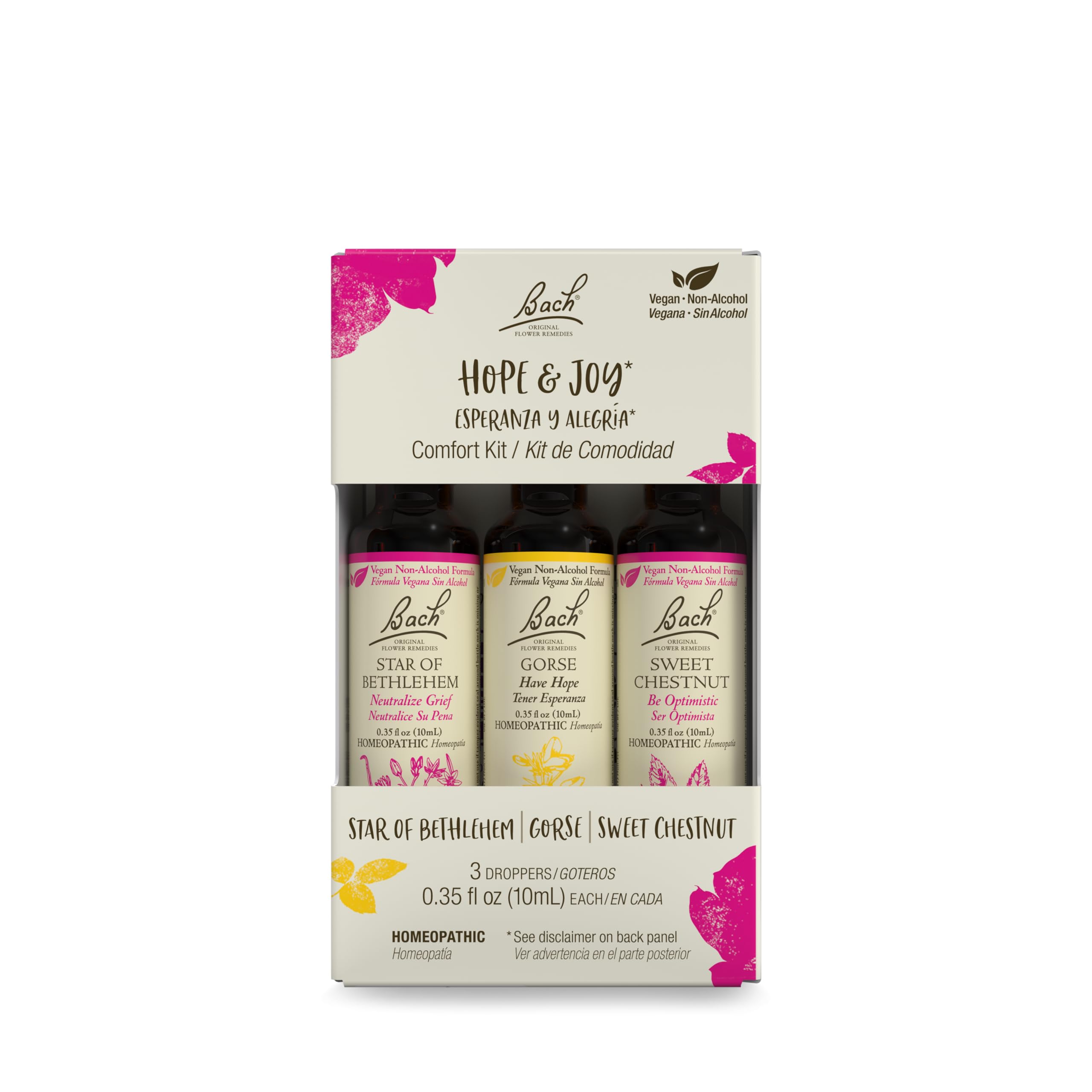 Bach Flower Remedies Hope & Joy Trio bottle showing comforting, gentle optimism in a calm setting.
