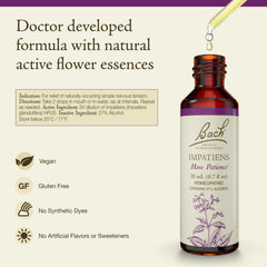 Bach Flower Remedies Impatiens dropper image suggests easy, precise dosing.