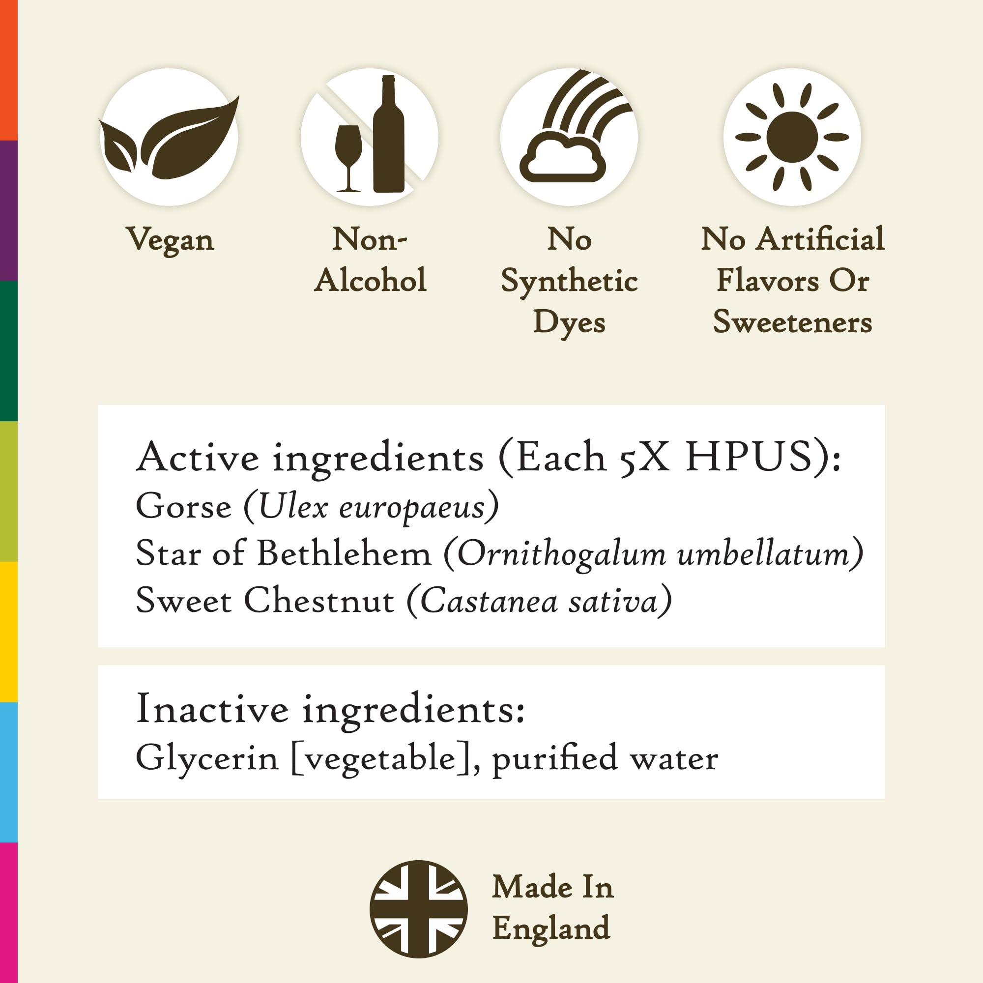 Bach Flower Remedies Non-alcohol formula bottle emphasizing vegan, alcohol-free option.
