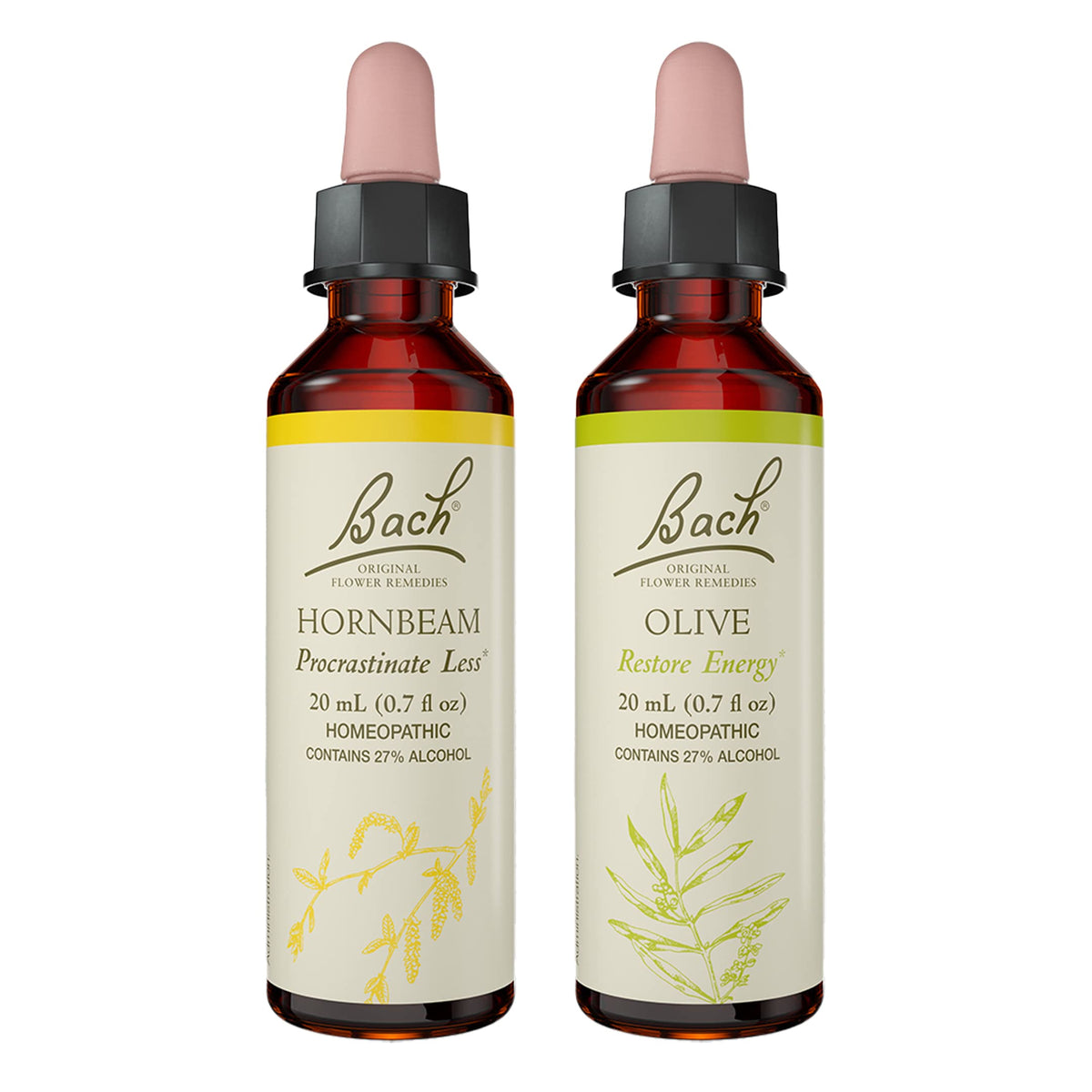 Bach Flower Remedies Olive bottle pour evokes renewed mental energy for busy days.