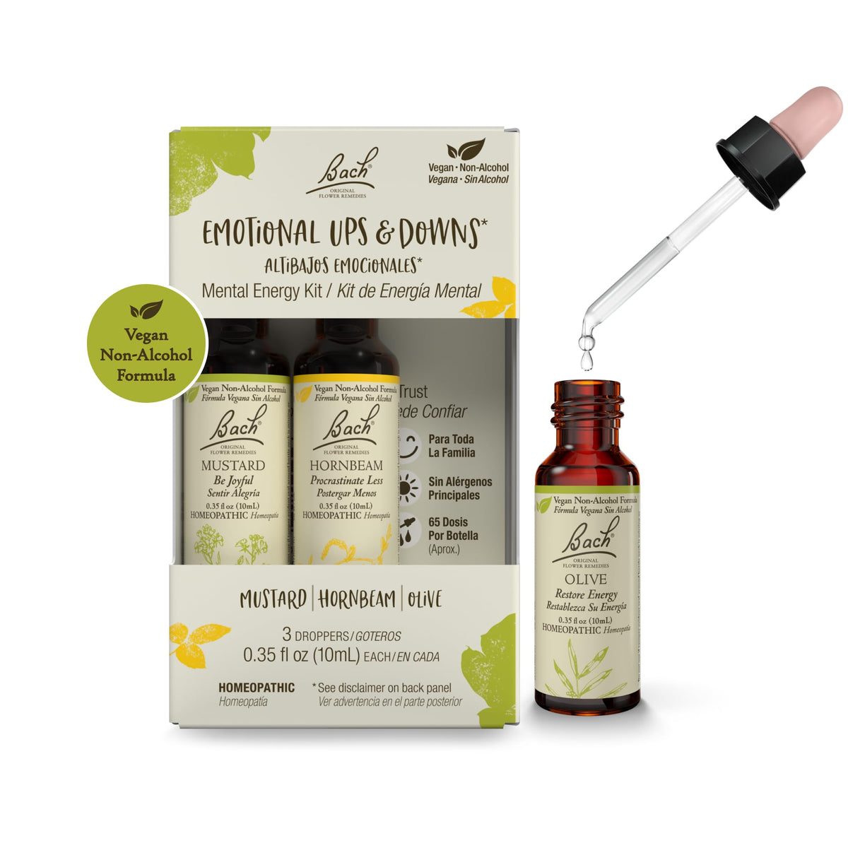 Packaging of Bach Flower Remedies Trio Kit for natural emotion balance.