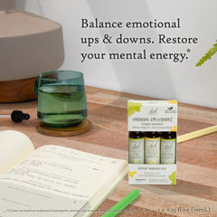 Close-up of Bach Flower Remedies Trio label showcasing non-alcohol formula.