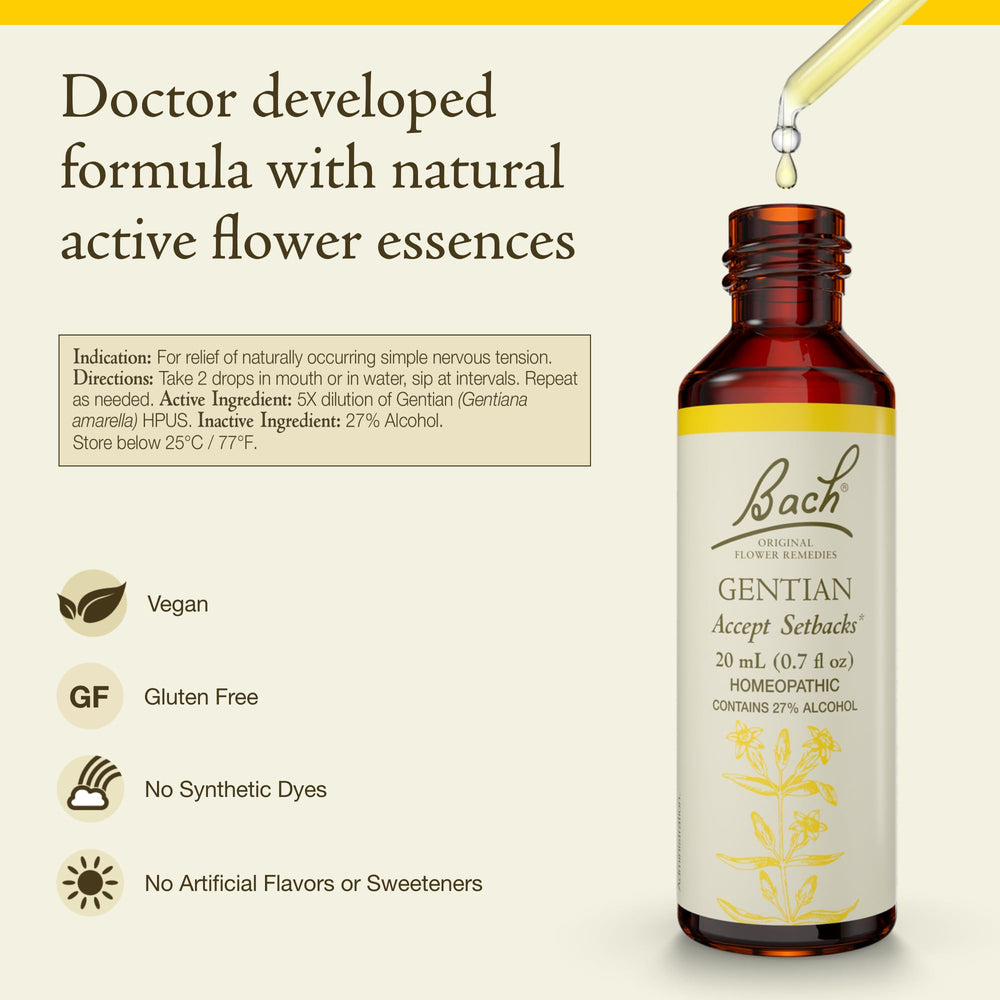 Bach Gentian natural flower remedies bottle for daily emotional wellness.