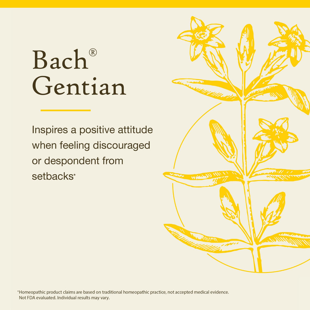 Bach Gentian ingredients: natural flower essences, glycerin, water for vegan formula.