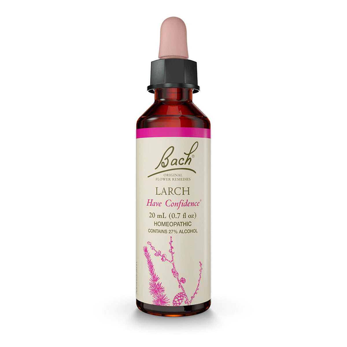 Bach Larch bottle pour showing precise dropper for confident daily use.
