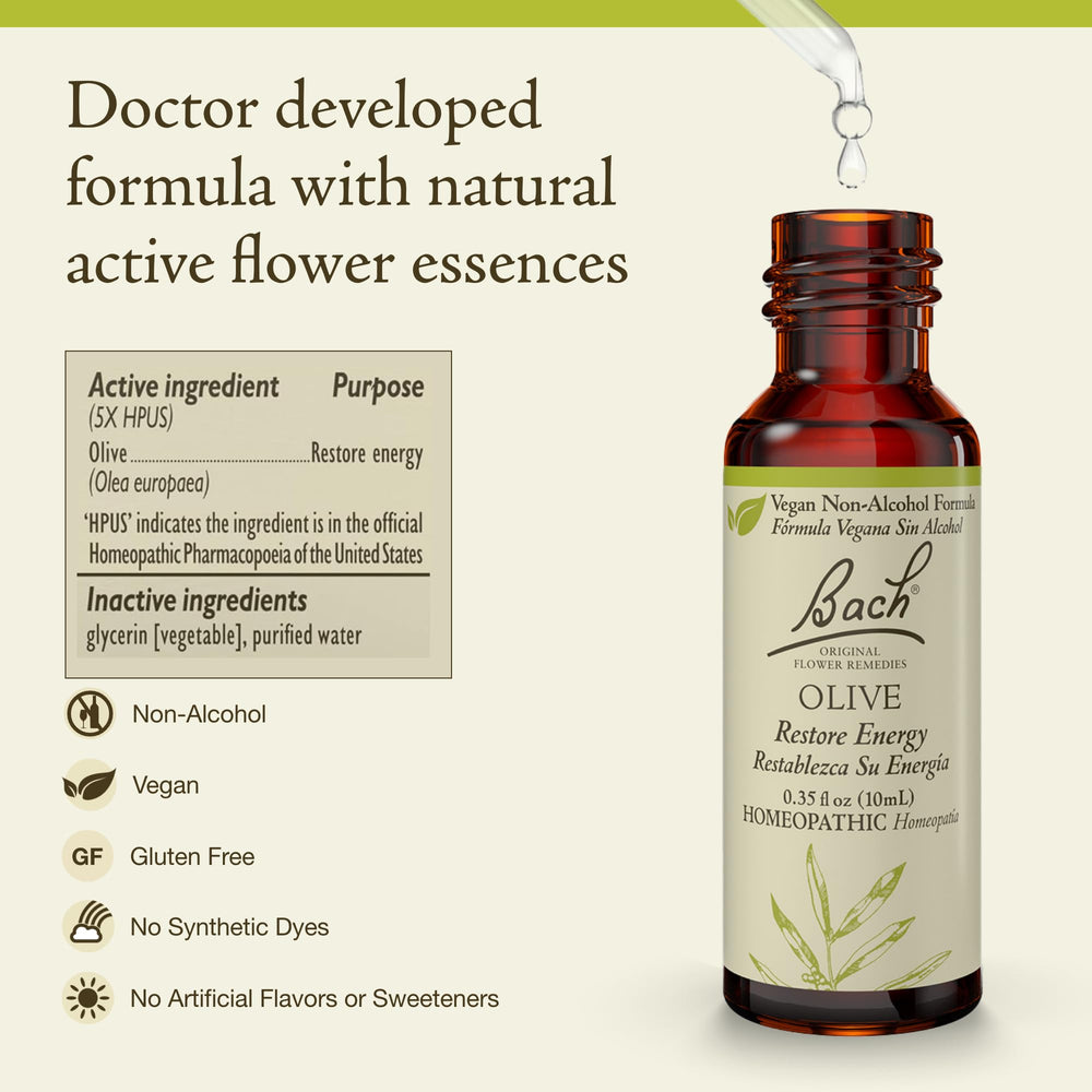 Bach Olive dropper dispensing drops for quick daily use