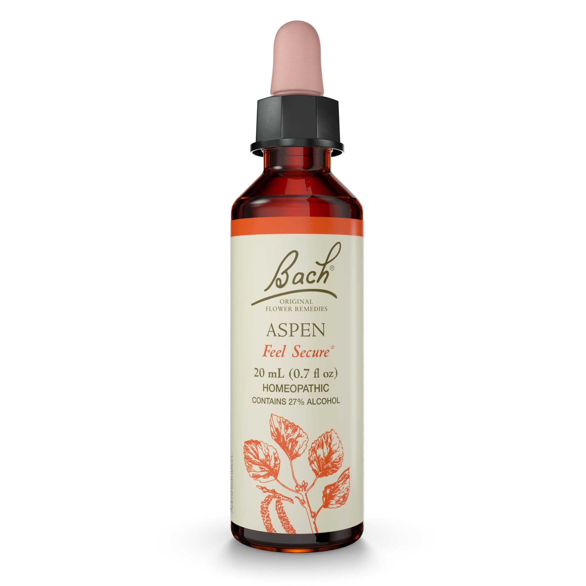 Bach Original Flower Remedies Aspen bottle demonstrating the natural remedy packaging for inner security