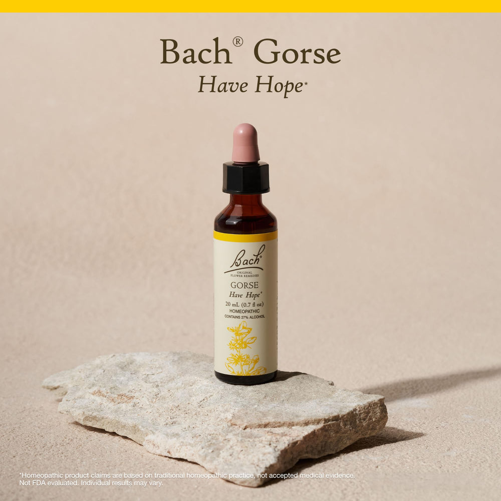 Side view of Bach bottle with natural flower essence label