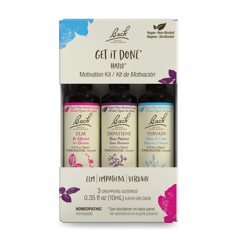 Bach Original Get It Done Trio Kit bottles shown for daily motivation and calm focus.