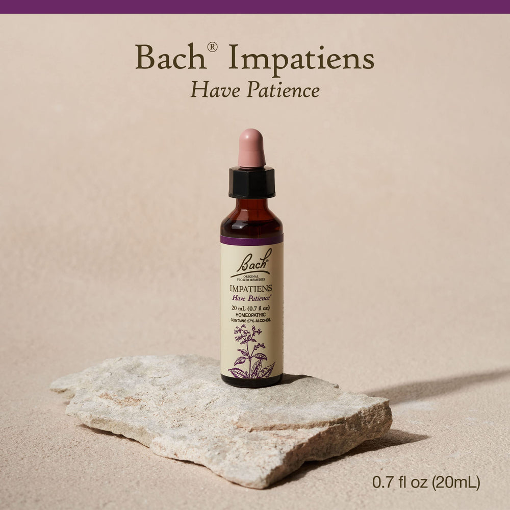 Closeup of Bach Impatiens dropper for easy dose and daily balance