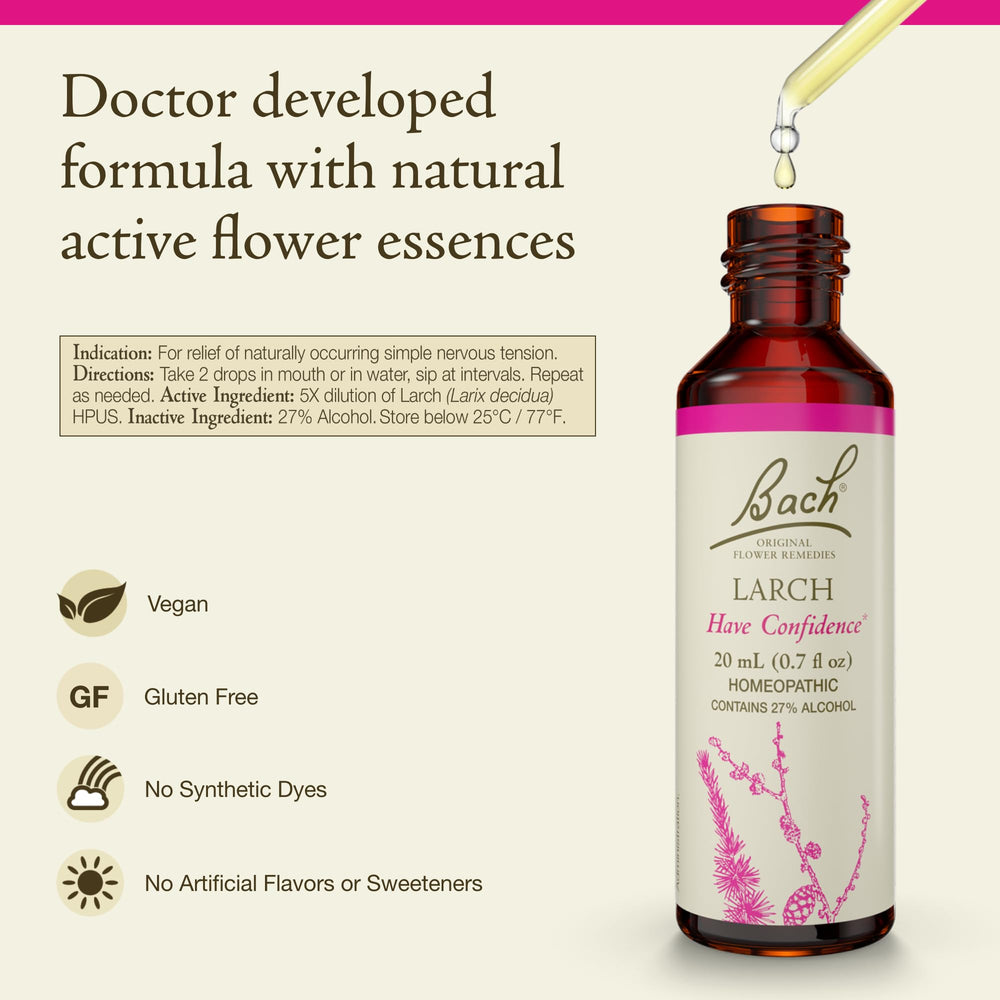Bach Original Flower Remedies Larch drops in use for everyday resilience