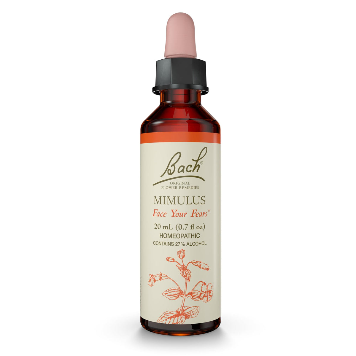 Bach Mimulus bottle with dropper for facing fears and daily balance.