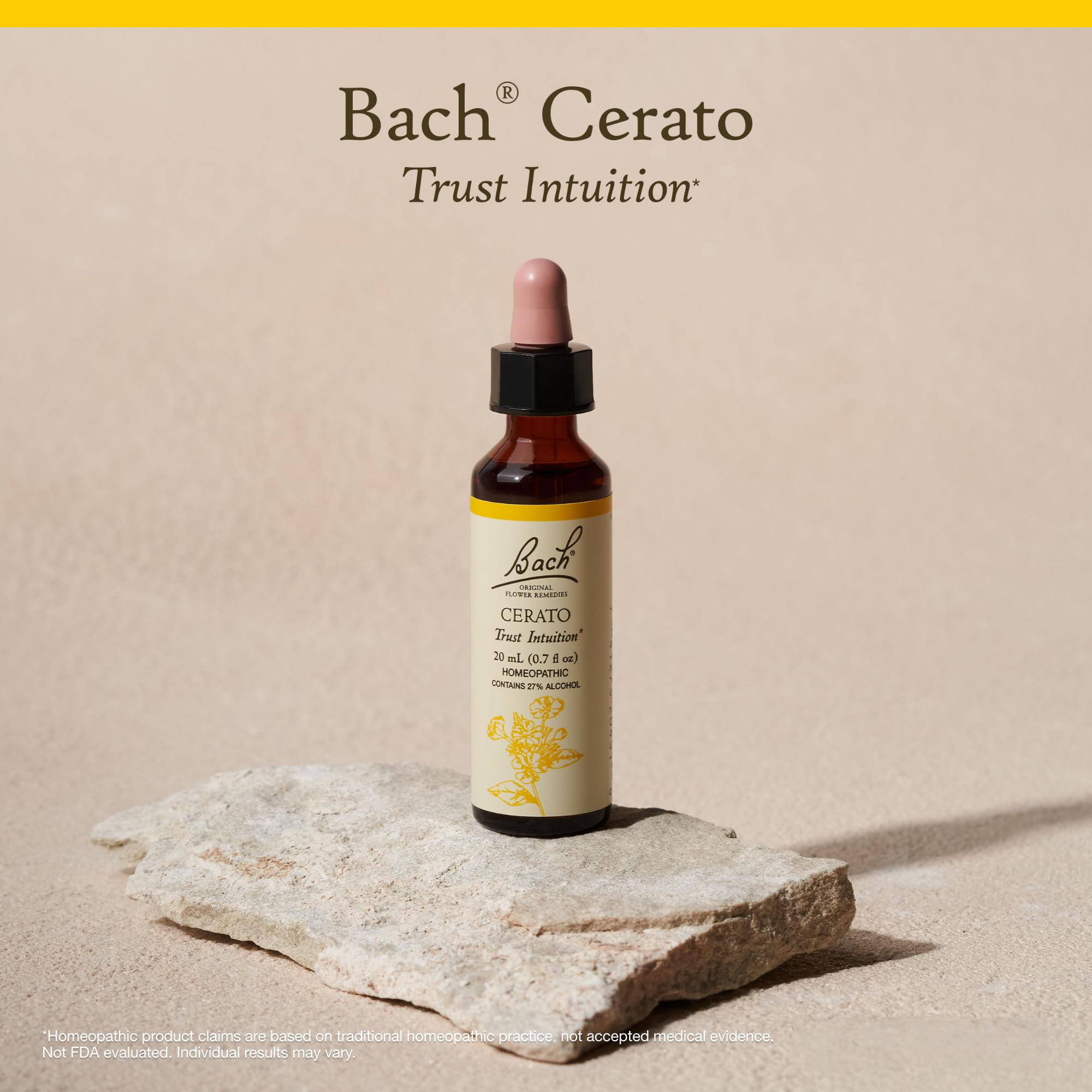 Packaging of Bach Original Flower Remedies highlighting vegan, gluten-free, sugar-free ingredients.