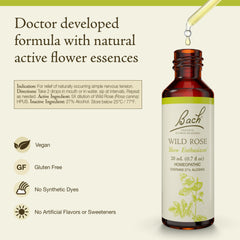 Bach Original Flower Remedies Wild Rose dropper enables precise, gentle dosing.
