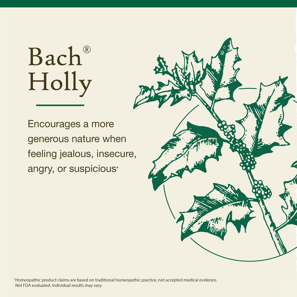 Holly ingredients label highlights non-alcohol natural flower essences