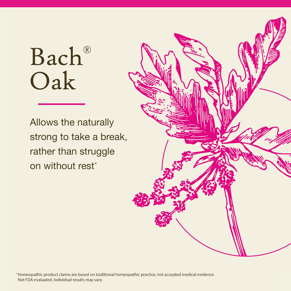 Bach Original Oak remedy dropper shown for flexible dosing at home.