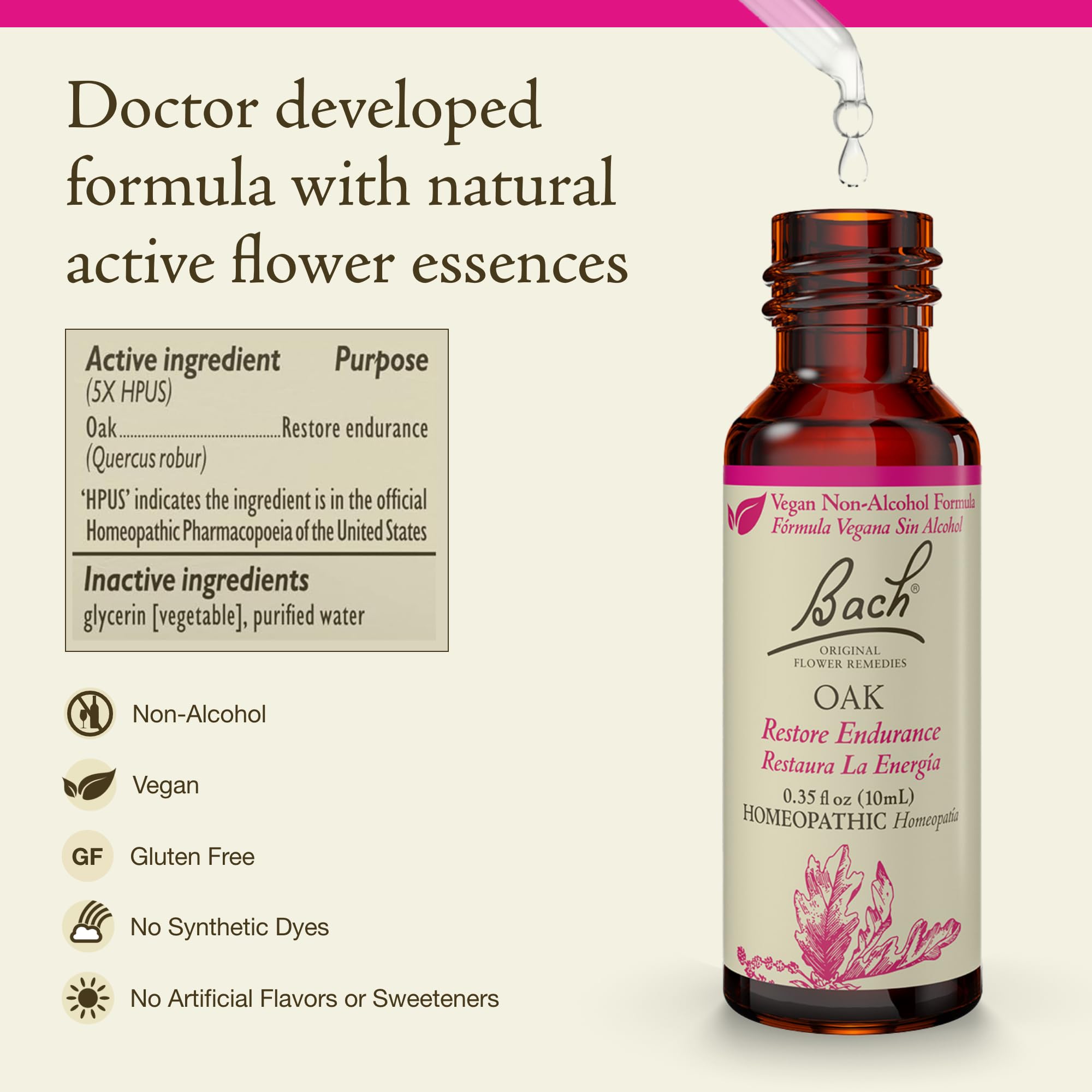 Bach Original Oak remedy drops ready for daily endurance support in your day.
