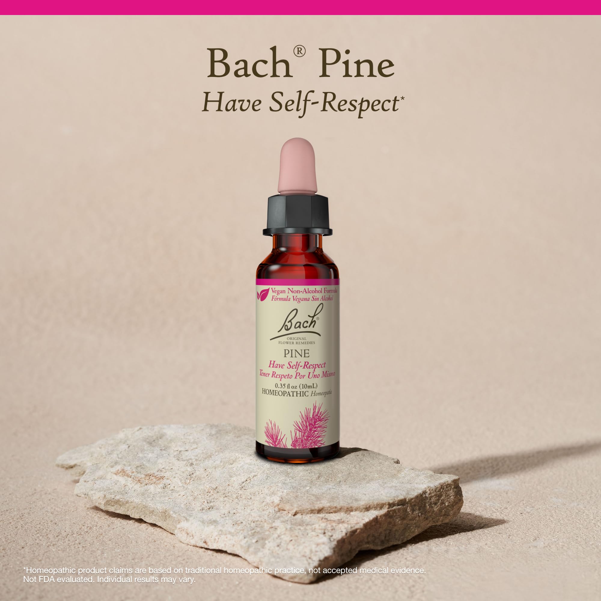 Bach Pine bottle on wooden surface signals a natural self-care ritual