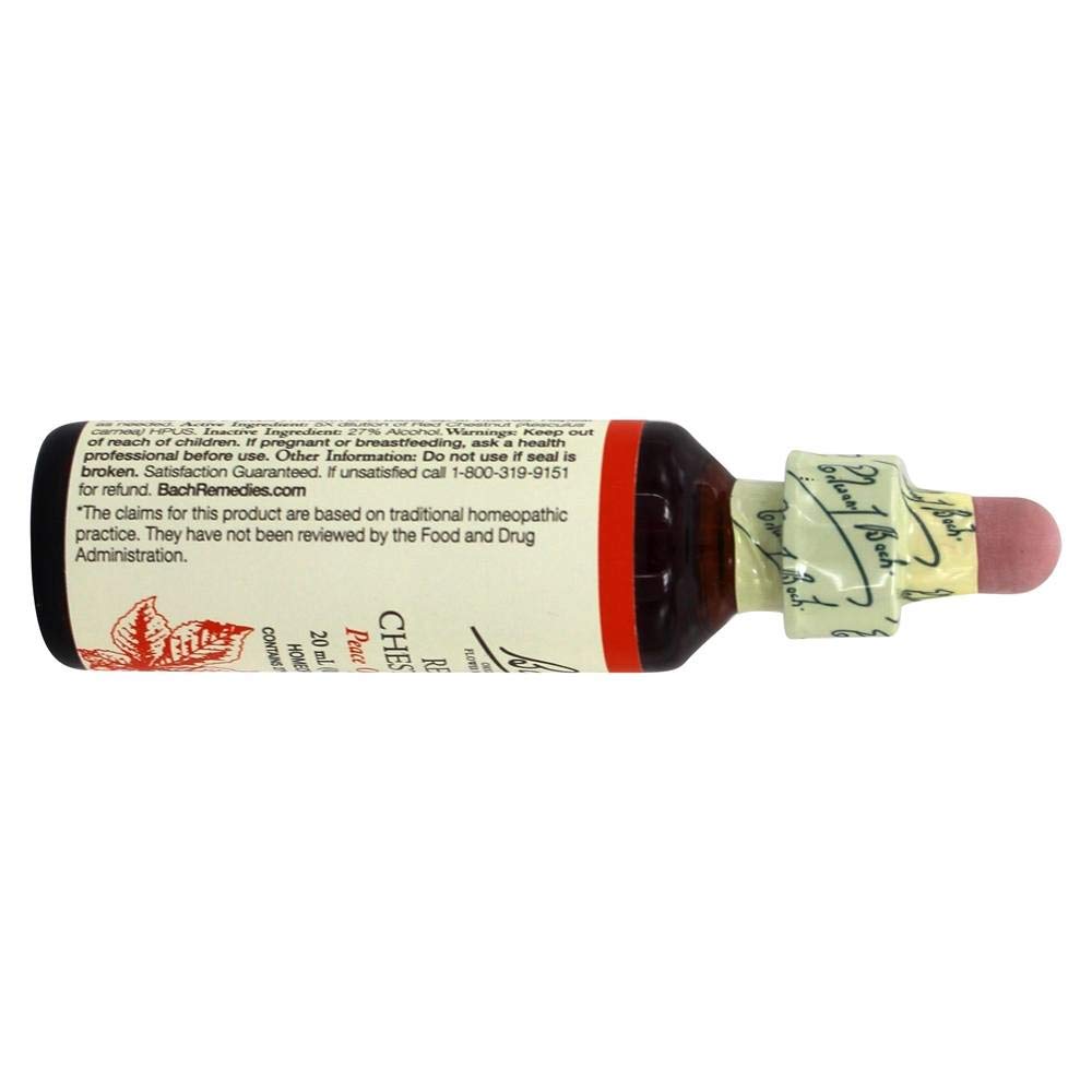 Close-up of Bach Red Chestnut label highlighting natural remedy and daily use.