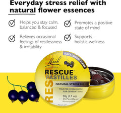 Close-up of Bach RESCUE Pastilles showing fruity black currant flavor.
