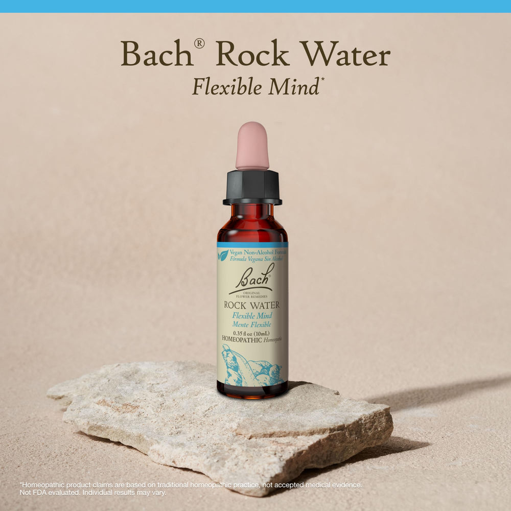 Bach Rock Water glass bottle with eco packaging emphasizes natural, plant-based relief