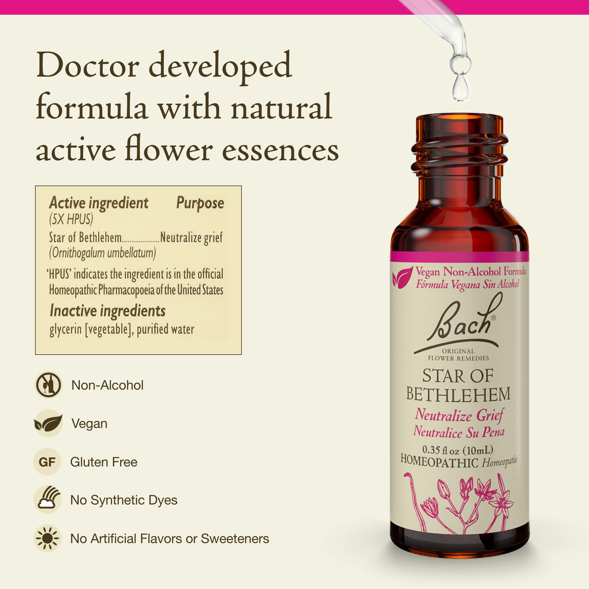 Bach Star of Bethlehem dropper usage shows easy under-tongue application for daily comfort
