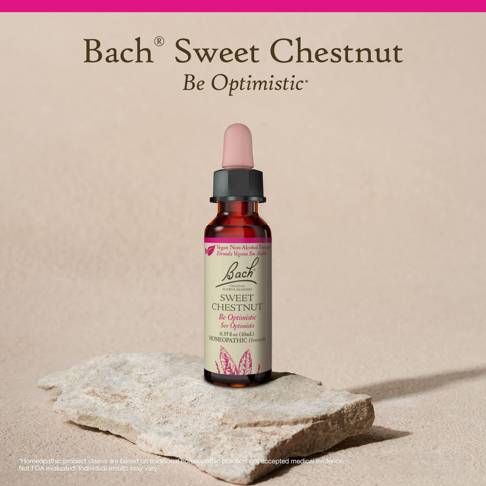Bach Sweet Chestnut drops on table for easy daily use and calm moments.