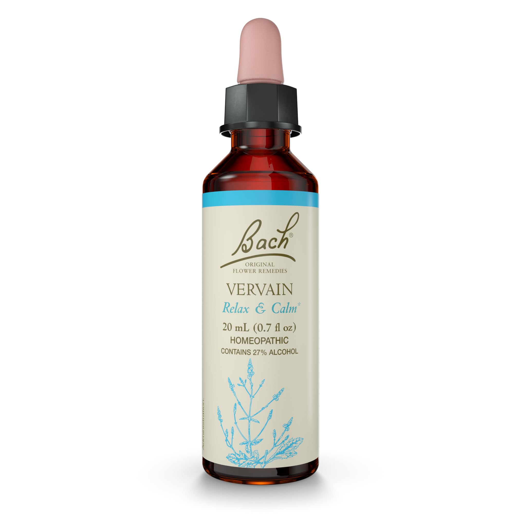 Bach Vervain remedy bottle with dropper for gentle calm and focus