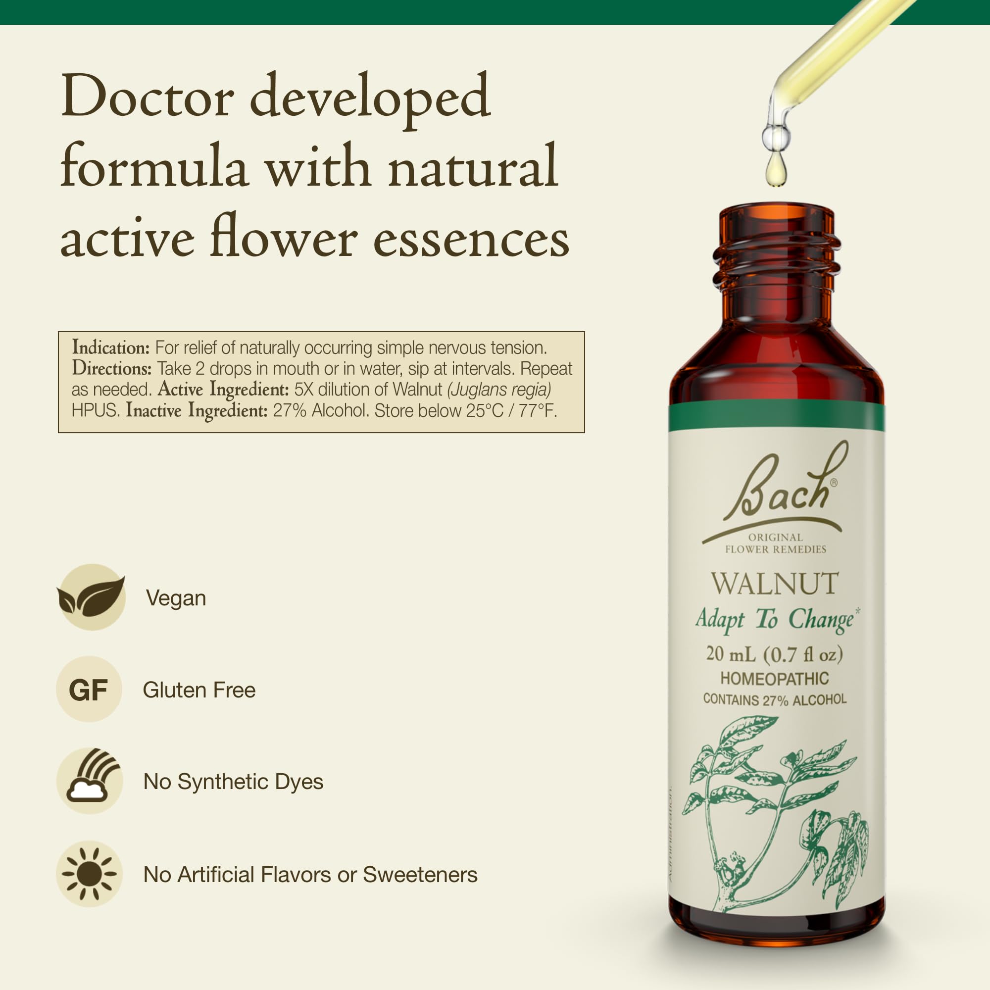Bach Walnut dropper dispensing dose for daily balance.