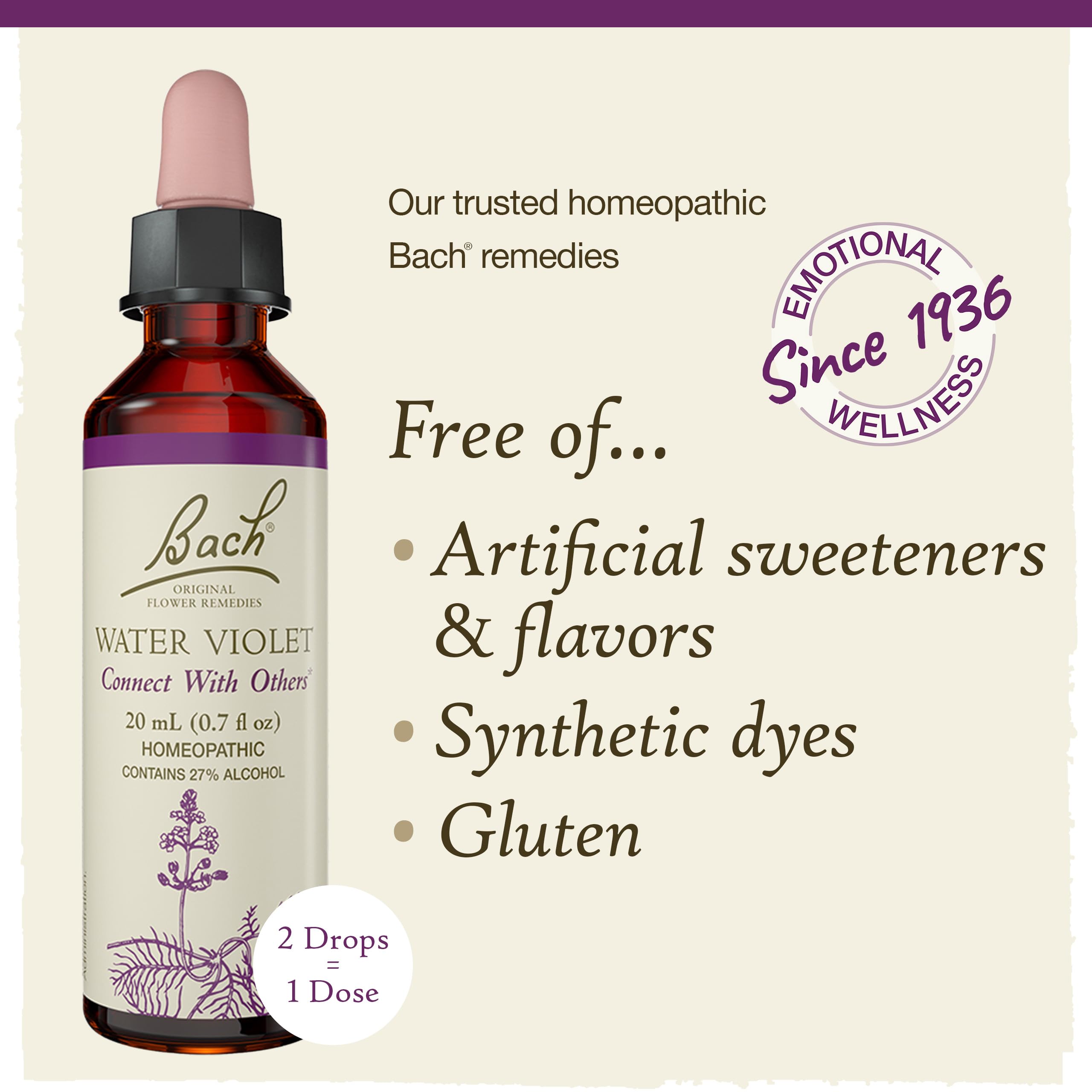 Bach Water Violet uses natural flower essences for everyday balance.