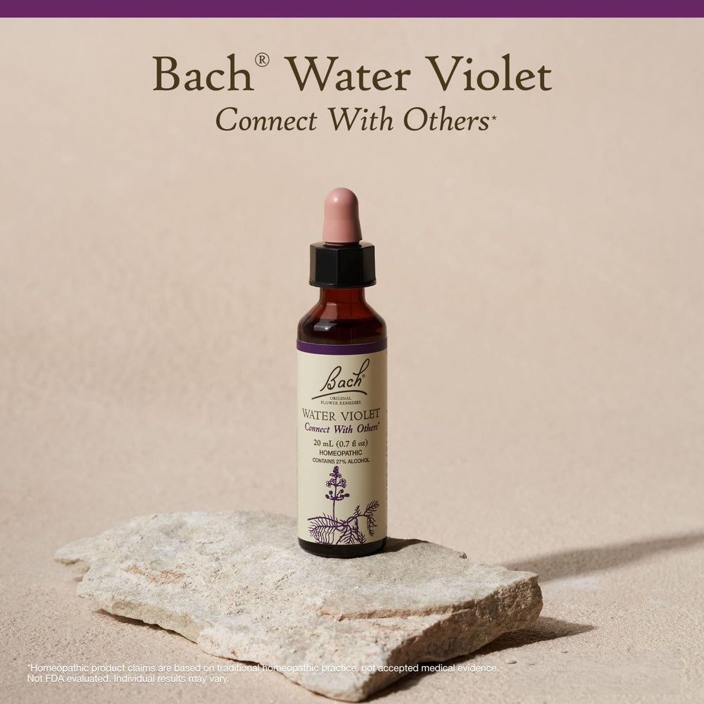 Bach Water Violet natural flower essence concept highlighting daily wellness.