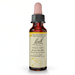 Bach Wild Oat bottle label highlights the vegan non-alcohol formula and branding