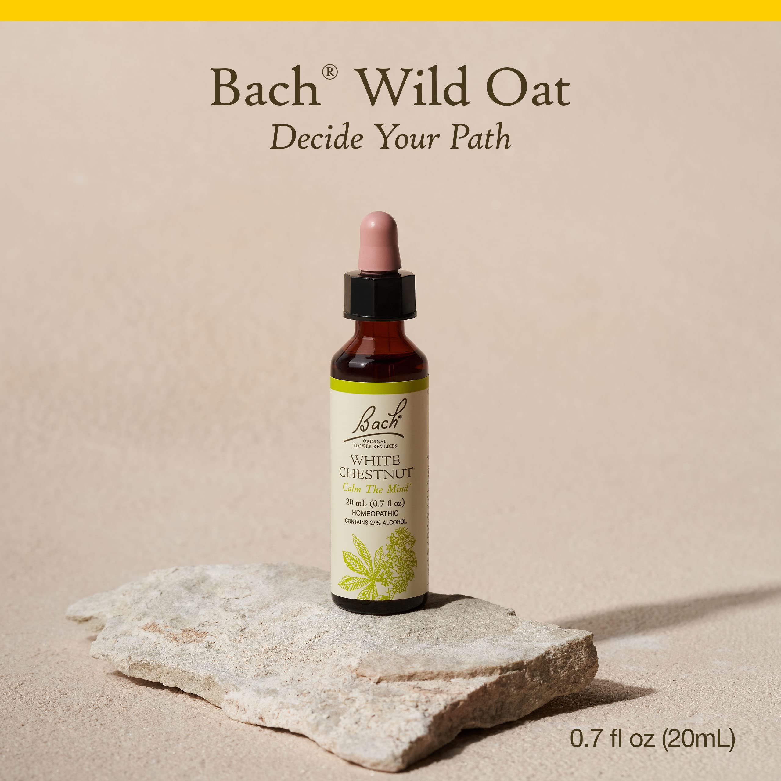 Dropper next to Bach Wild Oat bottle for precise dosing and on-the-go balance.