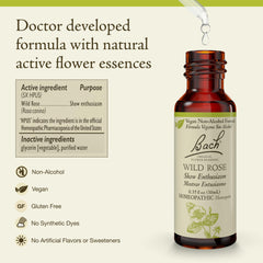 Bach Wild Rose non-alcohol formula label on glass bottle