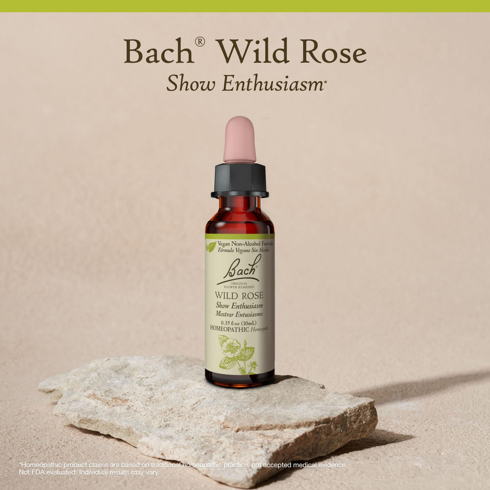 Packaging highlights vegan and gluten-free attributes for Bach Wild Rose
