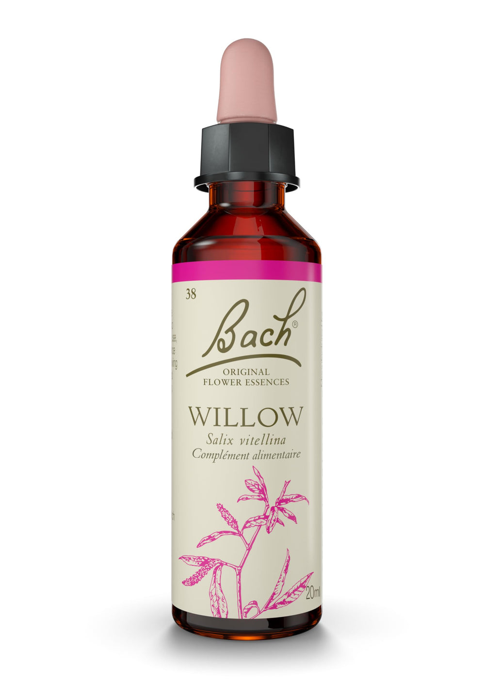 Bach Willow bottle label highlighting Forgive & Forget for emotional balance