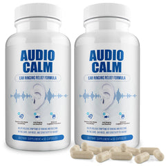 BACTICURE Audio Calm bottle with capsules for daily tinnitus relief and calmer nerves.
